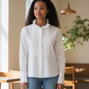 Isabel Marant Etoile Ruffled Collar Shirt Long Sleeves Button Closure Sz 4